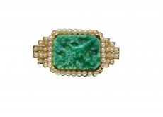 Brosa Exquisite vintage, decorata perle, faux jade, model retro, Anglia